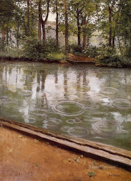  Riverbank Art - The Yerres Rain aka Riverbank in the Rain landscape Gustave Caillebotte